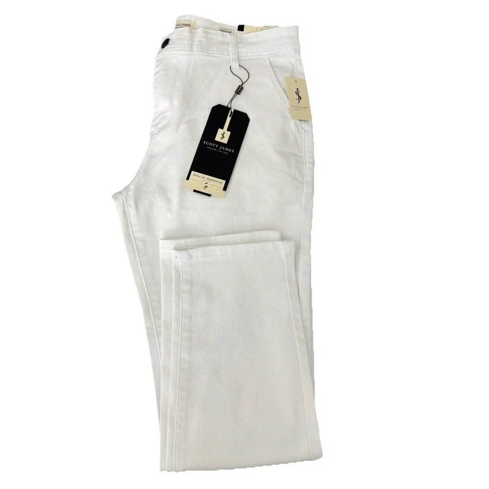 Scott James Men's White jeans  Slim Fit Natural Stretch Classic Pants Size 34X30